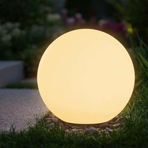 Spetebo Lampada a sfera solare a LED con picchetto – 30 cm – Illuminazione decorativa da giardino con effetto vetro smerigliato – Lampada solare da giardino per terrazze, balconi, esterni