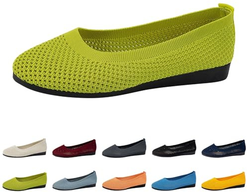 Women's Ballet Flats Slip On Shoes Barefoot Shoes Non-Slip Flat Knit Trainers Comfortable Lightweight Summer Elegant Round Toe Sporty Flat Loafer Shoes Dance Shoes Women Girls, Green, 7 UK