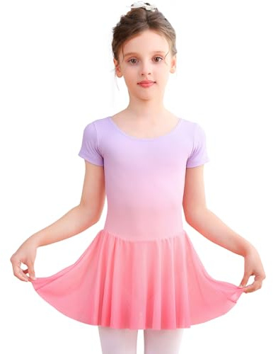 Bezioner Vestido Ballet Niña Manga Corta Maillot Danza con Falda Tutú Niñas Gradient Ropa Ballet Traje de Danza 2-10 Años Rosa 120 (110-120 cm, 4-6 años)
