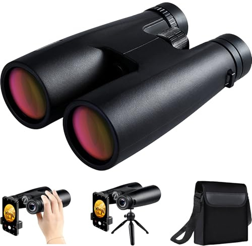 Whemyreat 12 x 50 kikare för vuxna, lätt kikare för fågelskådning HD-kikare, vattenavvisande, FMC lins BAK4 kompakt fältskärare med bärrem mobiltelefon adapter