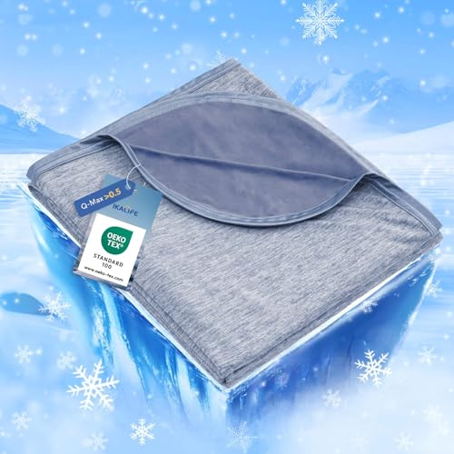 IKALIFE Manta Refrescante para Personas - Manta Fria Verano para Sofa Cama Q-MAX>0.5 Cooling Blanket Enfriamiento Mantas Fresca Verano Sabana Refrescante Refrigerante Azul 130x180 cm