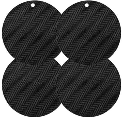VEGCOO 4 Pezzi Sottopentola Silicone, Sottobicchiere in Silicone Antiscivolo, Presine da Cucina Resistente al Calore Fino A 230 °C, Proteggi Pentole per Padelle Teiere Ciotole (R)