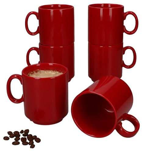 MamboCat Event 6er Set Kaffeebecher I 250 ml rot Porzellan-Becher mit Henkel für 6 Personen I stapelbare Tassen für Heißgetränke wie Tee, Kakao, Latte Macchiato & Co I schickes Kaffee-Geschirr