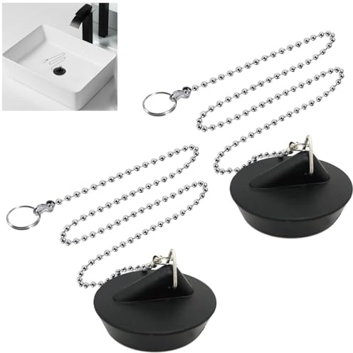 ZIOYANE 2 tappi di scarico, in silicone nero, con gancio triangolare e catena di perline per lavandino e vasca da bagno, per scarico del pavimento del bagno
