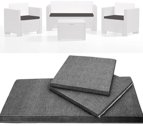 HAND Set de 3 Cojines de Exterior para Sillones y Sofá de Jardín – Cojines Desenfundables con Cremallera, Resistentes y Cómodos, Uso Exterior Terraza Balcón (Antracita)