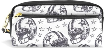 Mnsruu PU Leather Pencil Case Hand Drawn American Football Helmet Pen Pouch Makeup Cosmetic Bag