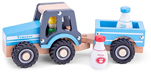 New Classic Toys - 11942 - Spielfahrzeuge - Traktor mit Anhänger und Milchkannen, Blau