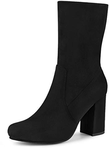 Allegra K Women's Block Heel Foldable Stretch Black Ankle Boots - 8.5 m US