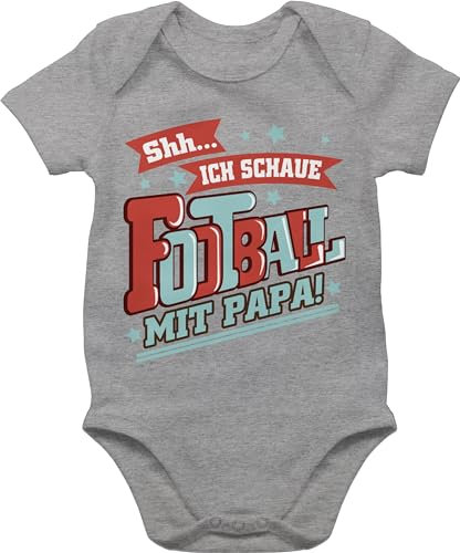 Baby Body Junge Mädchen - Sport & Bewegung - Shh...Ich schaue Football mit Papa! - bunt - 1/3 Monate - Grau meliert - basketball outfit 25. geburtstag american strampler babysachen papa neugeborene