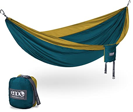 ENO, Eagles Nest Outfitters DoubleNest leichte Camping-Hängematte für 1 bis 2 Personen, Marine/Gold