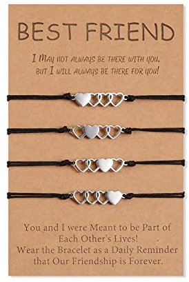 CheersLife 4 Bester Freund Armbänder Satz Freundschaft Wunsch Armband Passende Distanz Herz Armband Geschenke für Frauen Mädchen Teen Männer Schwestern