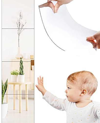 Spiegelfliesen Selbstklebend, 30,5 x 30,5 cm x 4 Stück Acryl Spiegel Selbstklebend Klebespiegel, DIY Flexibler Spiegel zum Aufkleben, Spiegelwand Ganzkörperspiegel, Klebespiegel Für Die Wand