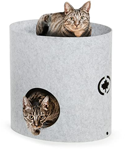 CanadianCat Company | Owen-Tower XL ca. 50cm | Etagen-Filzbett mit Kratzböden für Katzen Hellgrau - Katzenbett mit Zwei Wellpappen