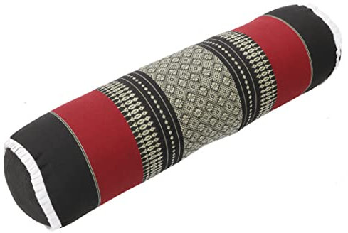 GURU SHOP Nackenrolle mit Füllung aus Kapok, Nackenstütze, Yogarolle - Schwarz/rot, Synthetisch, 15x15x52 cm
