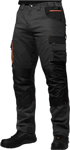 ACE Genesis Pro Herren-Arbeits-Hose lang - Männer-Cargo-Hosen für die Arbeit - Stretch-Bund & Knie-Taschen - Schwarz - 50