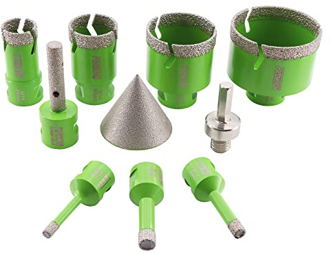 FACHLICH Punte Diamantate 6/6/8/20/35/50/68mm 10 Pezzi per Trapano con Alluminio Scatola e 10mm and 50mm Fresa e Adattatore per Porcellana Piastrella Granito Marmo Taglio a Secco