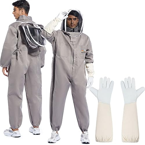 ANDES Full Bee Suit for Men Women,Bee Keeper Suite with Beekeeping Gloves,Beekeeping Suit with Veil Hood,Fully Body Durable Beekeeper Suite,Suitable for Professional Beekeepers and Beginners Medium