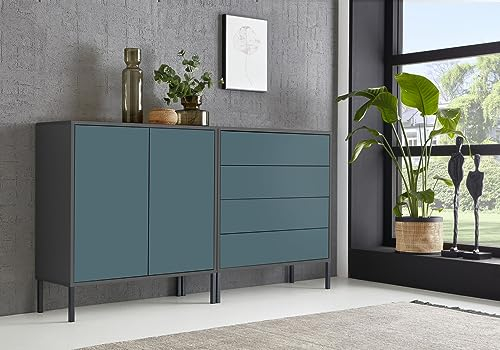 moebel-dich-auf Sideboard Ben Set 3 mit Metallfüßen in verschiedenen Farbvarianten (anthrazit/Petrol)