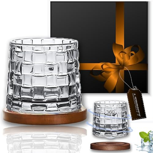 LIBRNTY Vasos de Whisky Giratorios 280ml/360° Con Posavasos, Relajantes de Descompresión, Personalizados - Regalos Para Hombres (B001)