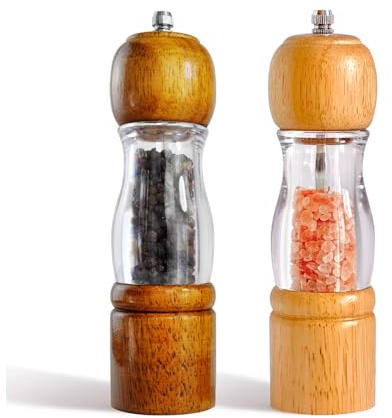 CLOVE Macina Pepe e Sale Manuale Legno di Acacia, Macina Sale e Pepe Trasparente Vintage, Macinapepe Design Moderno Macinino per Pepe Macinasale Professionale per Sale Grosso e Fino