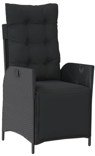 vidaXL Gartensessel mit Fußteil, Gartenstuhl Verstellbare Rückenlehne Fußteil, Sessel Stuhl Stahlrahmen, Gartenmöbel, Schwarz Poly Rattan