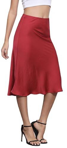 Alcea Rosea Gonna in Raso da Donna Midi Elastico in Vita Gonna in Seta Casual Gonna da Lavoro con Zip S-3XL (DE/NL/SE/PL, Alfanumerico, L, Regular, Regular, Wine7302)