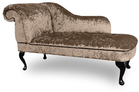 Paradise Furniture Ashford Chaise Lounge Shimmer Velvet Black Queen Annes Legs Handmade Living Room, Hall Way, Accent Chair (Left Hand, Stone)