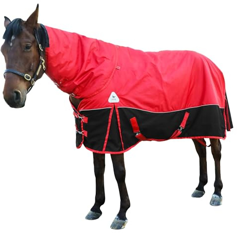 Manta de invierno 1680D para el cuidado del caballo, manta impermeable de peso medio con cubierta de cuello desmontable (EE. UU. 72 pulgadas (UE 135 cm)