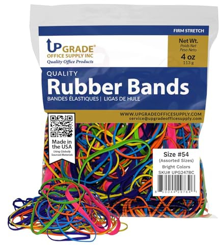 Upgrade Office Supply Rubber Bands, Assorted Sizes & Bright Colors, 1/4 lb Bag, USA