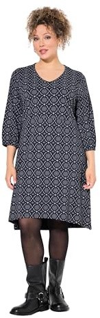 Ulla Popken Vestito in Jersey, Linea ad A, Scollo a V, Manica 3/4 Nero 46+ 837209100-46+