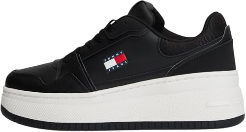 Tommy Jeans Sneaker con Plataforma Mujer Retro Basket de Piel, Negro (Black), 40