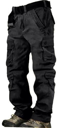 SOOUICKER Outdoor Cargohose Herren Regular Fit Outdoor Hosen Baumwolle Arbeitshosen Männer Viele Taschen Vintage Wanderhose Cargo Trekkinghose Weit Lang