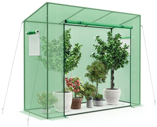 COSTWAY Växthus, folieväxthus med rullbar dörr och 2 nätfönster, tomathus med PE-lock, drivhus för tomater, tomatväxthus metallram, grön, 200 x 77 x 169 cm