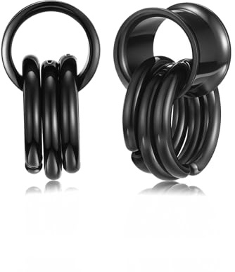 Jovivi Black Ear Tunnels with Ring Stainless Steel Ear Gauges Double Flared Stretchers Plugs Earrings Ears Lobe Piercing Jewellery 12mm,1/2