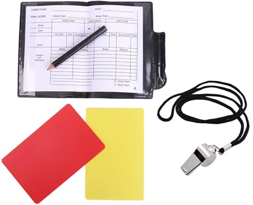 RWAJZAX Set di carte da arbitro di calcio rossore carte gialle Set Sport Referee Metal Whistles con cordino per calcio scolastico Pallacanestro Rossore e Giallo fischietto