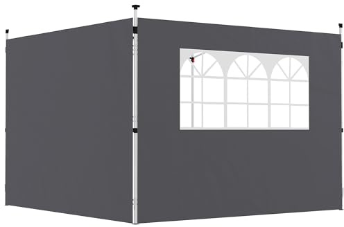 Outsunny Parois latérales pour tonnelle 3 x 3 m Panneaux pour pavillon avec fenêtre Lot de 2 Tissu Oxford 210D Gris foncé