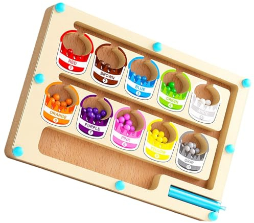 Limtula Tableau de comptage de labyrinthes de nombres de traçage, Jeu de comptage magnétique et de tri des Couleurs, labyrinthes en Bois éducatifs, Jouet pour