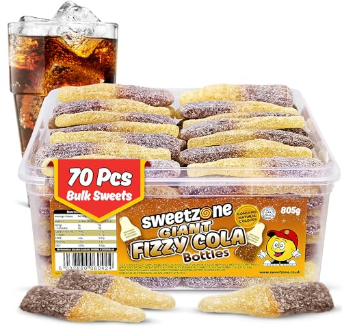 Sweetzone Giant Fizzy Cola Bottles 805g 70pcs | Giant fizzy cola bottle gummies, Halal soft jelly sweets, bulk tub, retro party candy, pick and mix for sharing