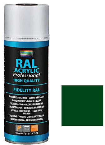 FAREN RAL ACRYLIC, Vernice spray Acrilica 100%, Smalto FIDELITY RAL, Colori Brillanti a Rapida Essiccazione, 400ml (RAL 6005 VERDE MUSCHIO)(1pz)