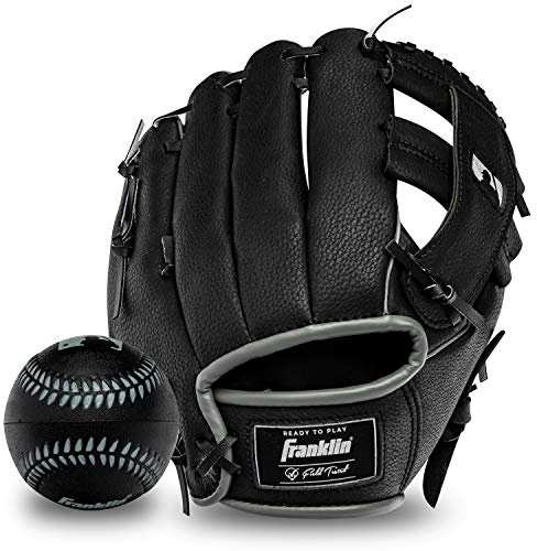 Franklin Sports MLB Kids Tee Ball Glove + Ball Set - RTP Youth Fielding Glove for Teeball - MLB Synthetic Leather Baseball Mitt - Ready to Play (RTP) - 9.5 Inch Right Hand Throw - Black