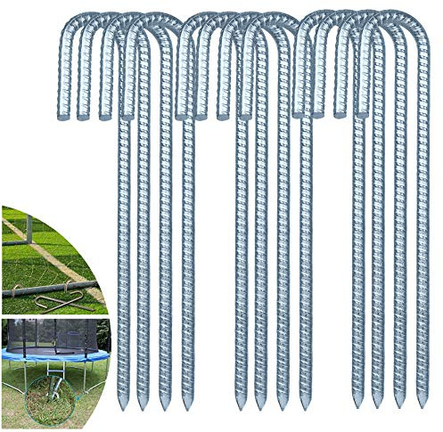 JOERRES Pali per cemento armato in acciaio zincato, 30,5 cm J gancio ancoraggi a terra, picchetti per tenda per trampolino per recinzione resistente, palo da giardino curvo in acciaio inox con