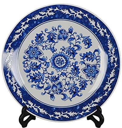 jdzjybqx Blue and White Porcelain Decorative Plate of 10.4‘’ 26cm Oriental Floral Pattern Ceramic Ornaments Dessert Plates, 1 Plate with 1 Display Stand