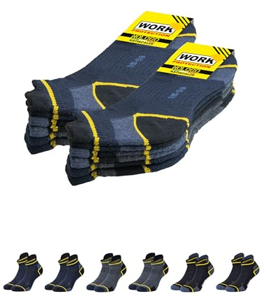NOLOGO KATIACALZE Chaussettes de Travail Homme Femme 6 Pc - Chaussette Renforcée Homme, Coton, Anti Ampoule, Respirant, Ultra Résistant, invisibles 35-38