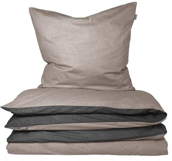 Schiesser Bettwäscheset Doubleface | 2-teilig | Zweifarbig | Feinbiber | 100% Baumwolle | Oeko-Tex Zertifiziert | Reißverschluss | 155x220cm + 80x80cm | Taupe-Schwarz