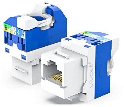 VIVOCH 16 Pcs Cat6 Keystone Jack, Cat6 RJ45 Keystone Jack Module Connector Network Coupler Ethernet Wall Jack No Punch Down Tool Required, Blue