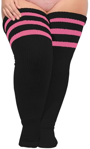 Moon Wood Extra Longues Chaussette Haute sans Couture Femme Couleur Extra Longues Chaussettes Montantes Femme Fantaisie Bottes Chaussettes femme Grande Taille Noir & Rose