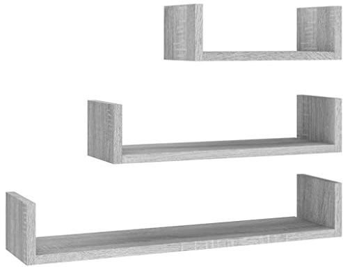 vidaXL Mensole Espositive a Parete 3pz Grigio Sonoma Legno Multistrato