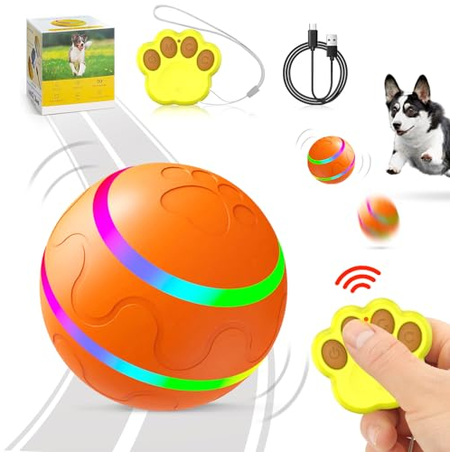 Gytera selbstrollender Ball Hund, Interaktives hundeball elektrisch LED hundespielzeug Ball, smart Active Rolling Ball Hund mit Type-c-Kabel für Hunde Spielen für langeweile drinnen draußen