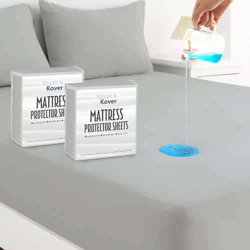 Full Size Mattress Protector Waterproof Cover 2 Pack, Breathable Waterproof Bed Full fitted Sheet Only, Washable 14 Deep Pocket Double Mattress Cover With Elastic Rubber Band, Grey