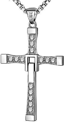 Collar de Cruz de Acero Inoxidable,YUEYUEKE Joyería de acero de reducción 1:1, incrustadas con diamantes de imitación, regalo para marido/parientes/amigo (caja de regalo), Acero inoxidable